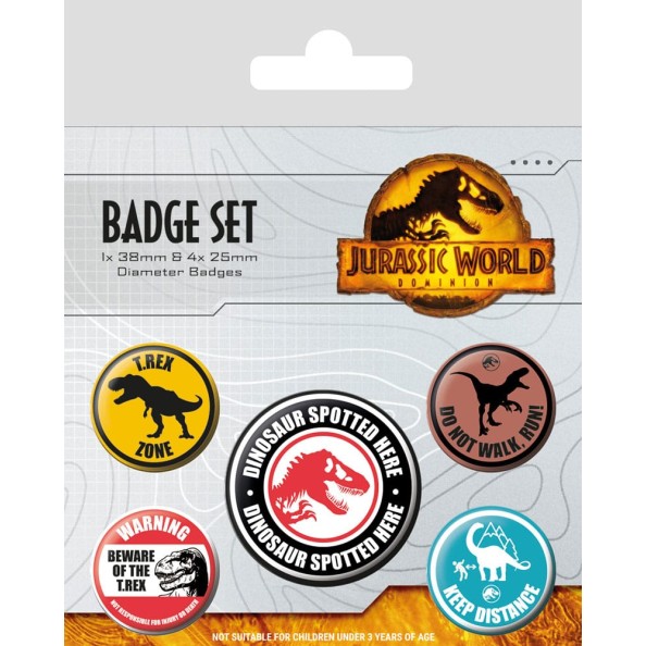 Jurassic World: Dominion Pin-Back Buttons 5-Pack Warning Signs